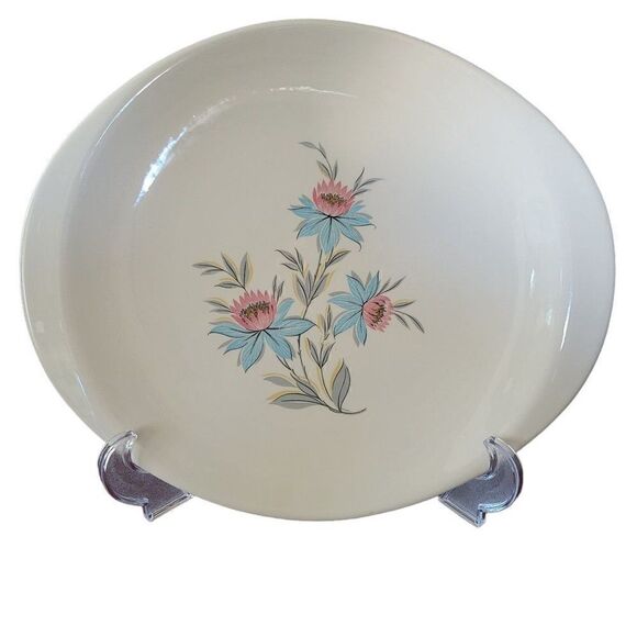 Vintage Steubenville Fairlane Blue & Pink Floral Serving Platter - Picture 1 of 5